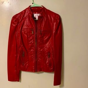 Red Vegan Leather Jacket, size M, never worn